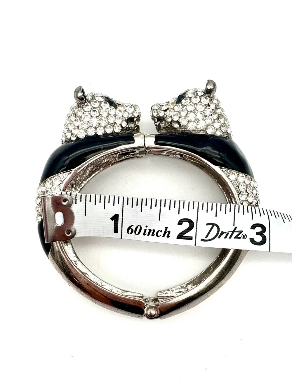 Vintage Rhinestone & Enamel Double Panda Cuff Bracelet